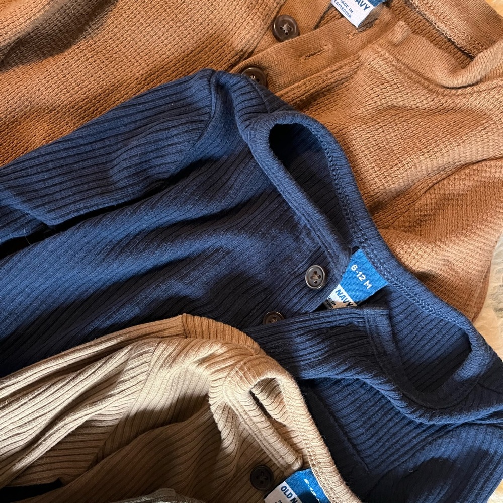 Ribbed Knit Henley Onsies Set in Neutral Tones - Picture 4 of 10